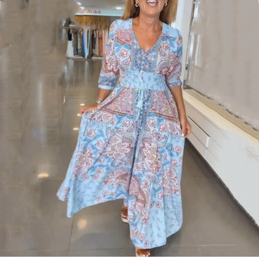 Sesongens bestselger med 60% avslag 🔥 Elegant lang blomsterkjole for kvinner