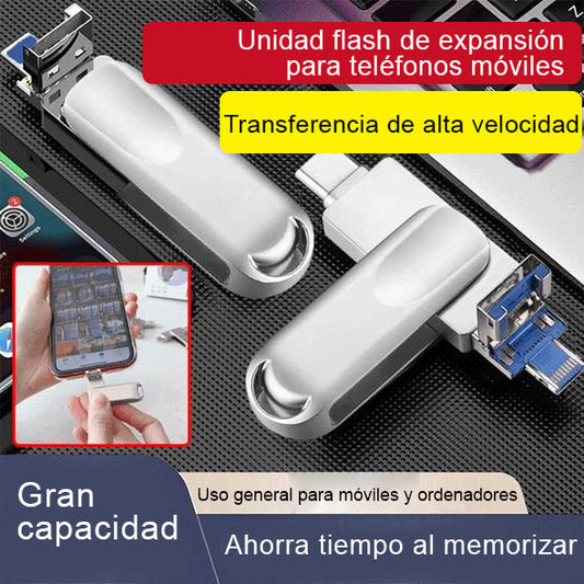 Multifunksjonell og stor kapasitet 4-i-1-utvidelses-USB-minnepinne for mobiltelefoner