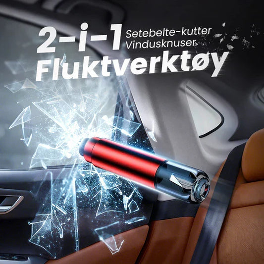 🚗 50% RABATT – 2-i-1 nødhammer for bil – glassknuser & beltekutter – kompakt – livreddende nødverktøy