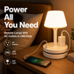 💡 Nattbordslampe med ladestasjon – 3/4 stikkontakter, 2 USB, 1 USB-C. Kabelorganisator og 3 lysfarger! 🔌✨