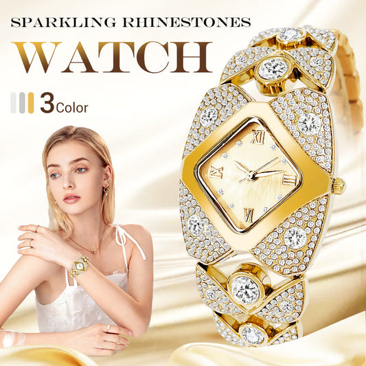 💥Den beste gaven til kvinner✨Retro kvartsklokke med glitrende strass⌚