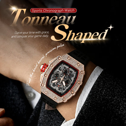 ⏳50 % rabatt i en begrenset periode⏰Luksuriøs, tønneformet herreklokke med strass⌚