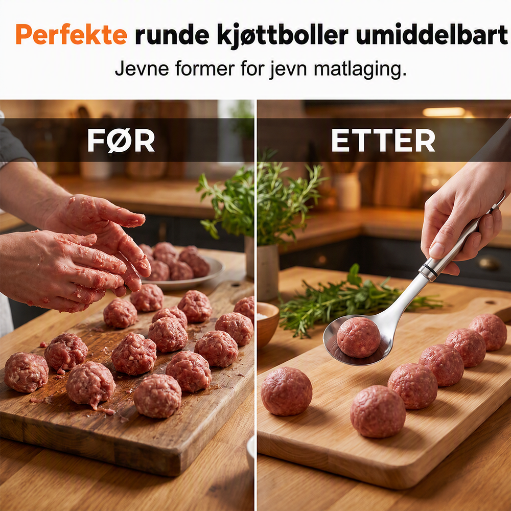 🍽️ Kjøttbollformer i rustfritt stål – rask, ren og enkel å bruke. Perfekt til hjemmelaging! 🔪✨