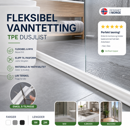 🧼 Vanntett tetningslist – selvklebende, enkel installasjon, tåler høye og lave temperaturer. Beskytter mot vannsøl – trygg for barn og eldre! ✨🚪