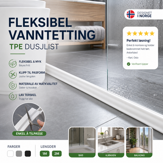 🧼 Vanntett tetningslist – selvklebende, enkel installasjon, tåler høye og lave temperaturer. Beskytter mot vannsøl – trygg for barn og eldre! ✨🚪