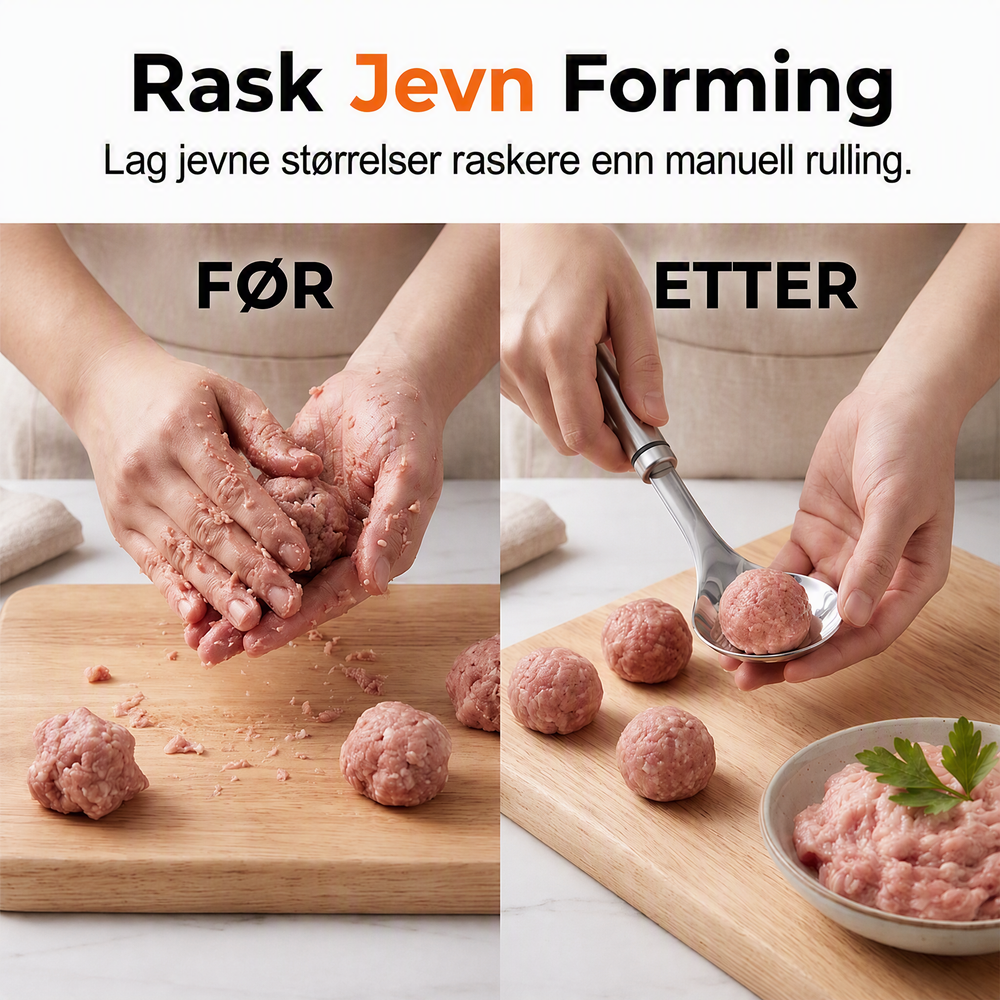 🍽️ Kjøttbollformer i rustfritt stål – rask, ren og enkel å bruke. Perfekt til hjemmelaging! 🔪✨
