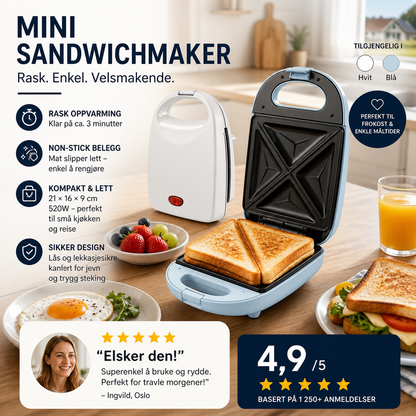 🥪 Multismørbrødpress – 520W, non-stick, 3 minutter til varm mat. Perfekt til frokost og snacks! 🔥✨