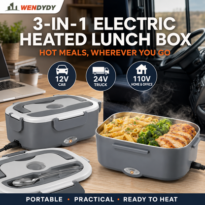 🍱 Få varm mat – uansett hvor du er! 3‑i‑1 elektrisk matboks for bil, lastebil og hjemme. Dobbelt lag, 304 rustfritt stål, enkel rengjøring – praktisk! 💪🚛