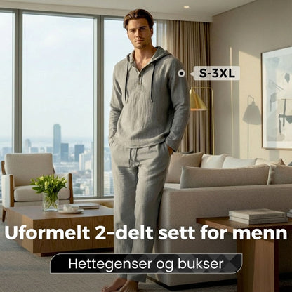2-delt sett med hettegenser og bukse med løs passform til herre