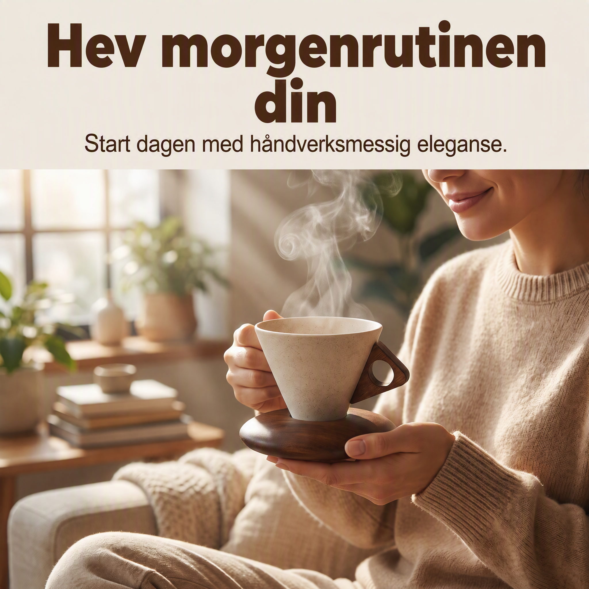 ☕ Håndlaget kaffekrus i keramikk – trehåndtak, matt glasur, 180ml. Unikt og rustikt! 🪵✨