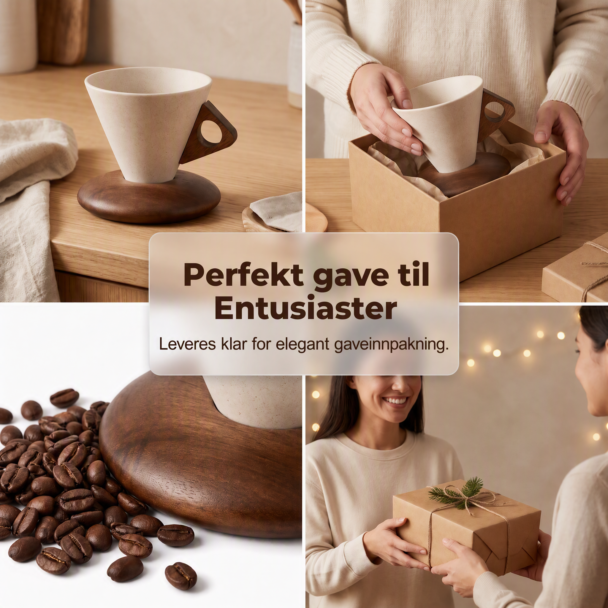 ☕ Håndlaget kaffekrus i keramikk – trehåndtak, matt glasur, 180ml. Unikt og rustikt! 🪵✨