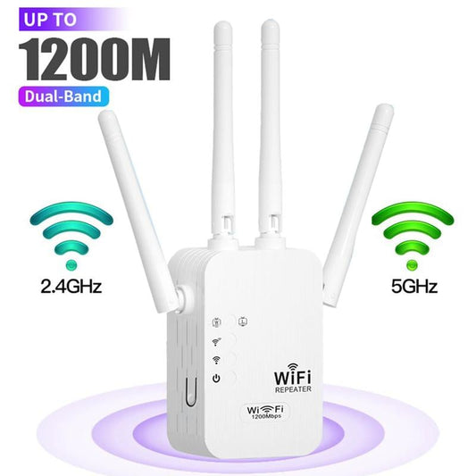 🎁 Siste dag med 50 % rabatt! 🔥 WiFi-forsterker 2026, 1200 Mbps dual-band (5 GHz/2,4 GHz), signalforsterker, dekker 930 m² og 50 enheter, repeater med Ethernet-port.