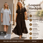 🐆 Lang leopardkjole med V-hals – høy midje fremhever figuren, flytende maxi-skjørt. Pustende ermer, tidløst mønster – perfekt til hverdags og fest! ✨👗
