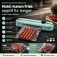🥫 Automatisk vakuumforsegler – 45–60Kpa, 20 sek, tørr/våt mat. Forlenger holdbarheten – kompakt og enkel! 🔒✨