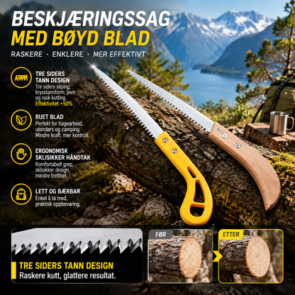 🌿 Bærbar hagesag med bøyd blad – sklisikkert håndtak, lett å bruke og oppbevare. Ideell for utendørs eventyr! 💪🌳