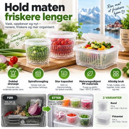 🧅 Oppbevaringsboks med drenering – 500ml, spiralforseglet, PP-materiale. Hold hakket løk, ingefær og hvitløk ferskt! ✨🥗