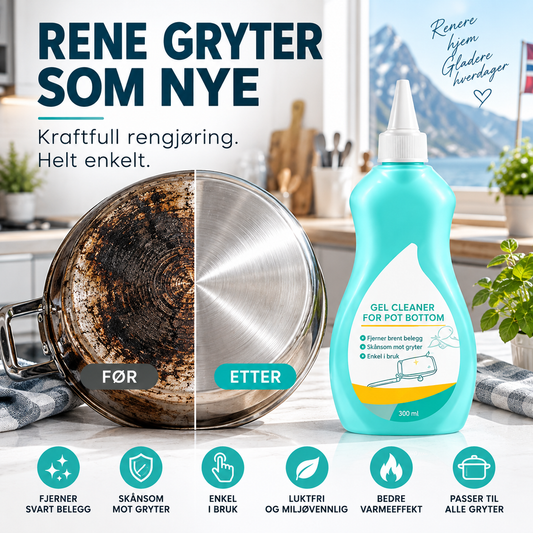 🍳 Gel-rengjøring for gryter og panner – bryter ned svart fett, skånsom, luktfri. Gjenoppretter glansen som ny! ✨🧼
