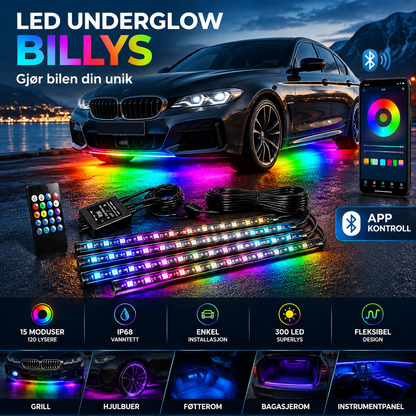 🚗 App-styrt bilunderlys – IP68 vanntett, 120 lyseffekter, 300 LED. Gjør bilen din unik og stilig! ✨🌈
