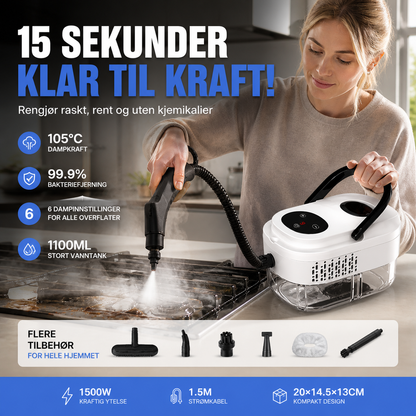 🔥 Høytrykksdamprenser – 6 justerbare nivåer, LCD, rask oppvarming, fjerner skitt og fett. Med tilbehør for omfattende rengjøring – supereffektiv! 💪🧼