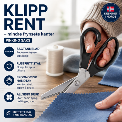 ✂️ Multifunksjonsaks med sagtaggede tenner – skjærer flere lag stoff, gir sikksakkmønster. Rustfritt stål, komfortabelt grep – perfekt til quilting og sying! 🧵💪