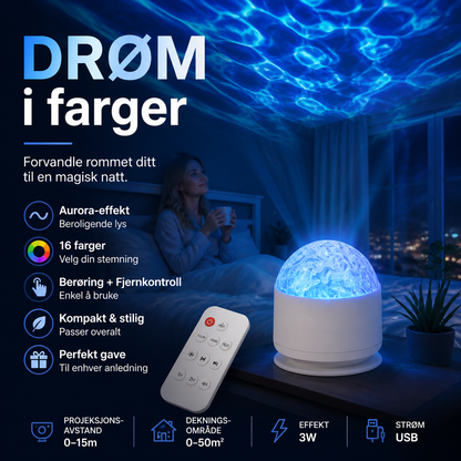 🌌 Aurora nattlys – 16 farger, fjernkontroll, skaper magisk stemning i rommet! ✨💡