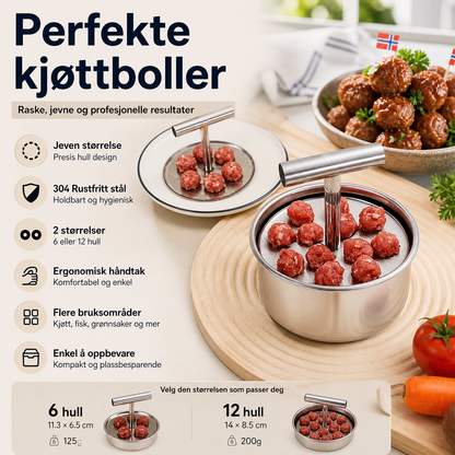 🍖 Kjøttbollformer i 304 stål – 6/12 hull, ensartede boller, enkel å bruke og rengjøre! 🔪✨