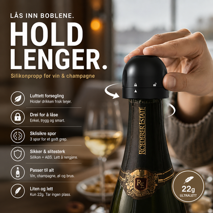 🎄 Silikonpakning til vin- og champagneflasker – Det perfekte juleutstyret 🥂