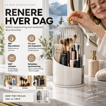 🪥 Tannbørsteholder med skyvelokk – 360° roterbar, støvbeskyttet, drenering. Ryddig og hygienisk bad hver dag! ✨🚿