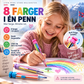 🌈 8‑i‑1 fargestift – åtte utskiftbare farger i én kompakt kropp. Perfekt til skole, reiser og kreativ lek! ✨🎒