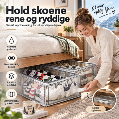 📦 Sammenleggbar skoboks – vanntett, stablebar, med glidelås. Perfekt til skap, inngang og under sengen! 💪🏠