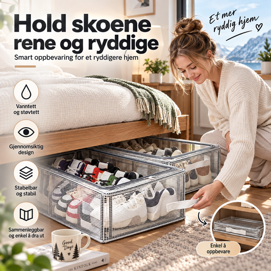 📦 Sammenleggbar skoboks – vanntett, stablebar, med glidelås. Perfekt til skap, inngang og under sengen! 💪🏠