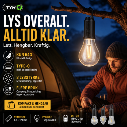 🏕️ Campinglykt i retro-stil – trådløs, oppladbar med Type-C, lyser opp telt og hage. Koselig vintage-design – ideell til friluftsliv og hygge! ✨🔋