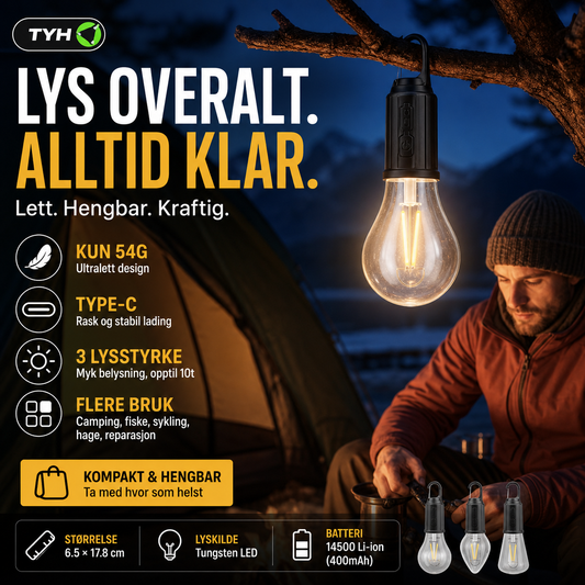 🏕️ Campinglykt i retro-stil – trådløs, oppladbar med Type-C, lyser opp telt og hage. Koselig vintage-design – ideell til friluftsliv og hygge! ✨🔋