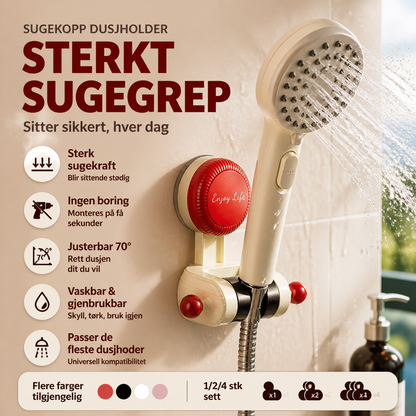 🧼 Vaskbar dusjholder – kraftig sug, gjenbrukbar, passer til alle overflater! 💪🛁