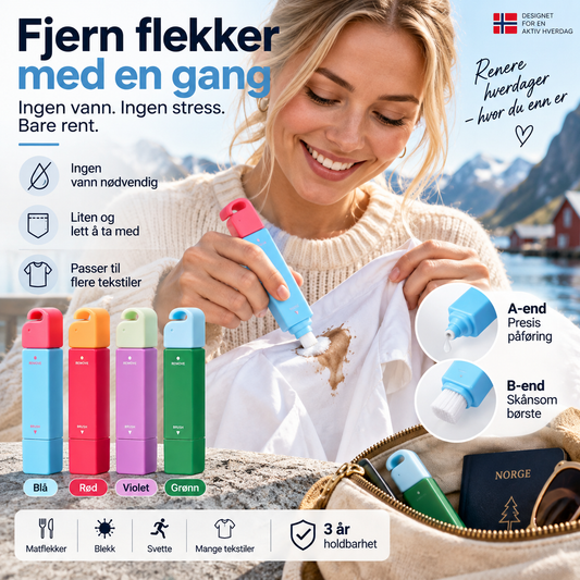 🖊️ Flekkfjernerpenn med to hoder – 12ml, fjerner flekker uten vann. Perfekt på reise og jobb! ✨👕