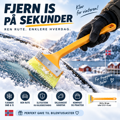 ❄️ Is- og snøskrape for bil – kraftig plast, ergonomisk håndtak, kompakt. Fjerner tykk is på sekunder! ✨🚗