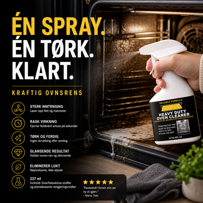 🧹 Kraftig ovnsrens spray – bryter ned innbakt fett og matrester. Tørk av uten skrubbing – gir blanke flater og fjerner lukt! 💪🔥