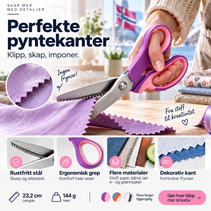 ✂️ Sikksakksaks i rustfritt stål – taggete blader, ergonomisk grep. Perfekt til søm, quilting og scrapping! 🧵✨