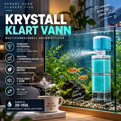 🐠 Akvariefilter med flerlagsfiltrering – stille drift, energieffektiv, holder vannet klart. Perfekt for 20–150L! ✨💧