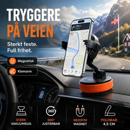 🧲 Biltelefonholder med magneter – 360° vinkel, vakuumfeste, klemmer. Passer 4,7"+ – stabil og bærbar! 🚗✨