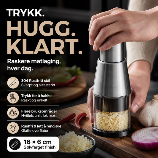 🧄 Hvitløkshakker i 304 rustfritt stål – skarpe blader, slitesterk, knuser hvitløk, løk og paprika på sekunder. Rask og effektiv! ✨💪
