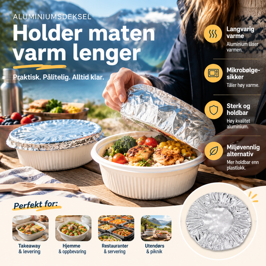 🔥 Varmeisolerende foliedeksel – mikrobølgeovn, langvarig varme, resirkulerbar. Hold maten varm! 🍲✨