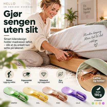 🛏️ Madrassløfter – ergonomisk grep, løfter madrassen, letter arbeidet med sengen. Perfekt for deg som bor alene! ✨💪