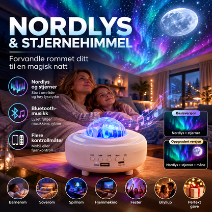 🌌 Aurora stjerneprojektor – Bluetooth, musikk-synk, månelys. Forvandle rommet til en magisk galakse! ✨🎶
