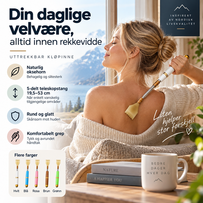 🦯 Teleskopisk kløpinne – 19,5–53 cm, bøyet hode, komfortabelt grep. Klø overalt uten hjelp! ✨💙