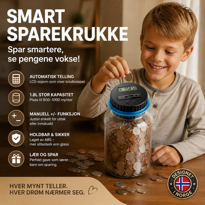 💰 Digital sparegris – LCD-teller, 1,8L kapasitet, teller alle mynter. Perfekt gave til barn! 🎁✨