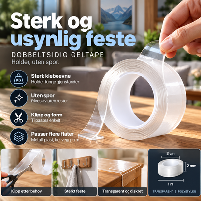 🧲 Dobbeltsidig nanoteip – gjennomsiktig, sklisikker, etterlater ingen merker. Fester alt på alle overflater! ✨🏠