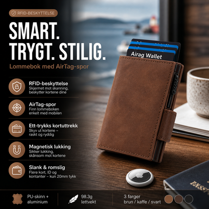 👛 RFID-tyverisikker lommebok – AirTag-holder, pop-up mekanisme, magnetlukking. Slim og stilren! 🔐✨