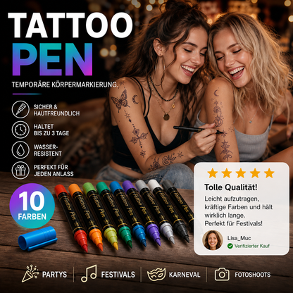 📢📢50% RABATT!!🥳💥Sett med midlertidige tatoveringsmarkører – 10 farger kroppskunstpenner🌈