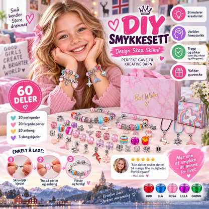 🌈 Charmesmykke-sett for barn – allergivennlig, enkelt å tre, perfekt bursdagsgave. Slipp fantasien løs! 💪💖